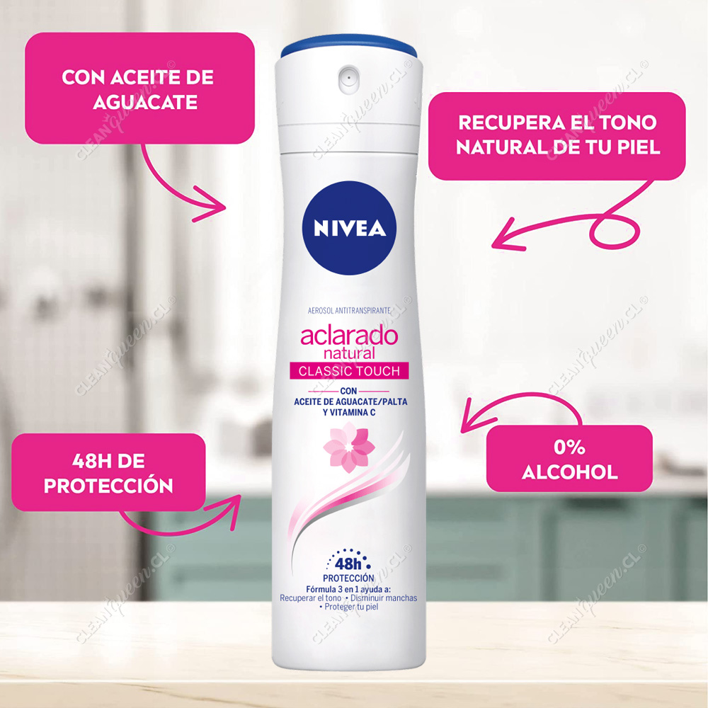 Desodorante Aerosol Mujer Nivea Aclarado Natural Classic Touch 150 ml