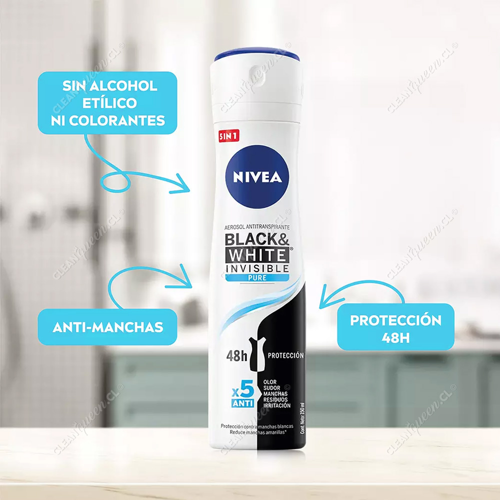 Desodorante Aerosol Mujer Nivea Black & White Invisible Pure 150 ml