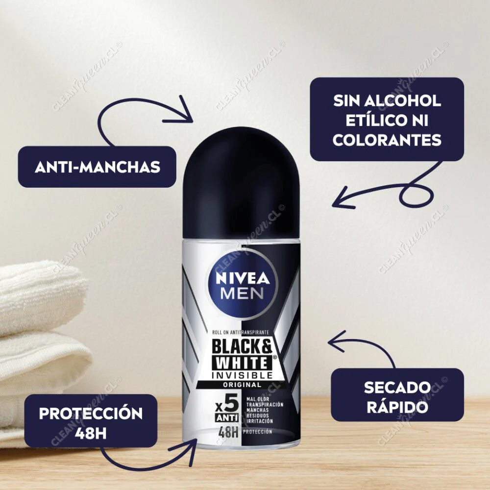Desodorante Roll-On Hombre Nivea Black & White Invisible 50 ml