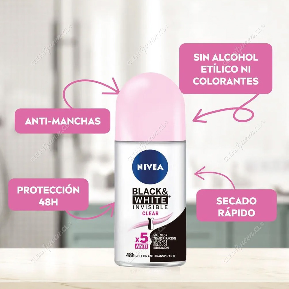 Desodorante Roll-On Mujer Nivea Black & White Invisible Clear 50 ml