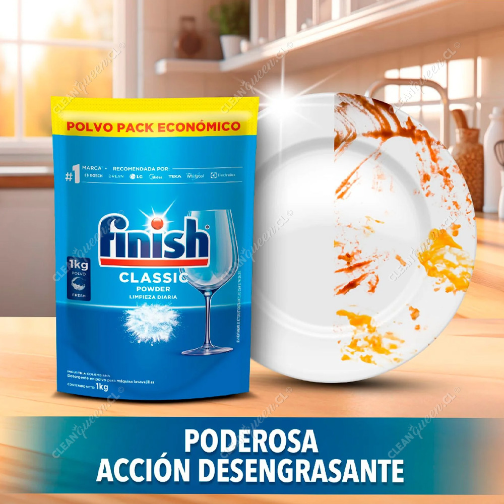 Detergente Lavavajillas Polvo Finish Pack Económico 8 x 1 Kg