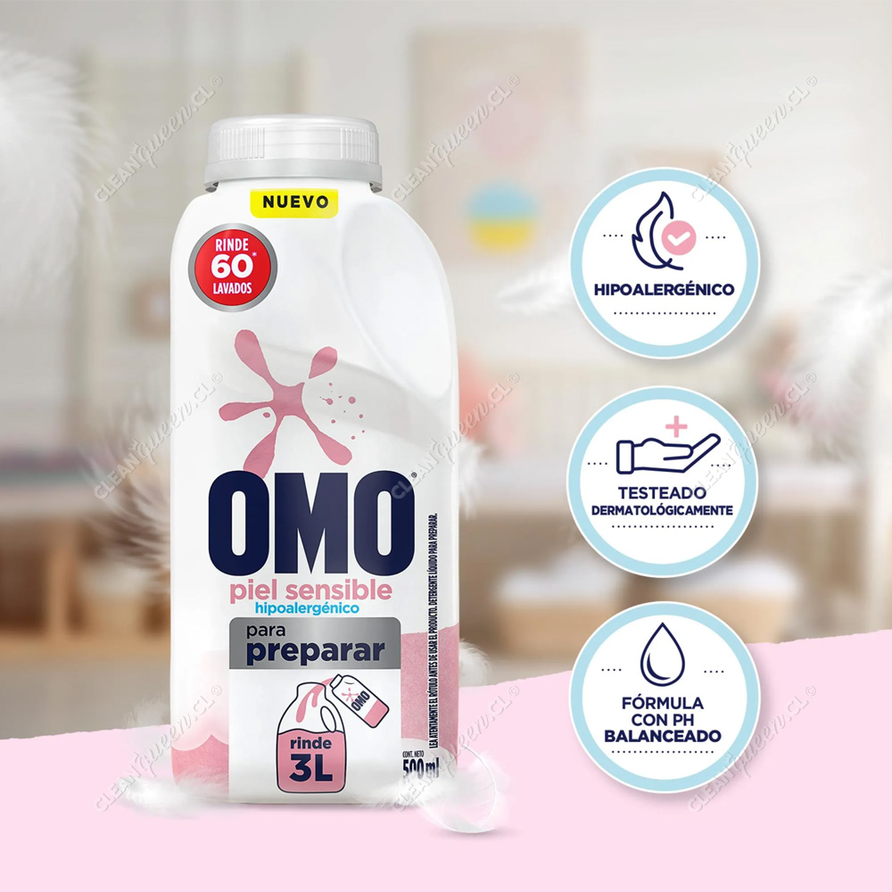 Detergente Líquido Omo Piel Sensible Diluible 500 ml