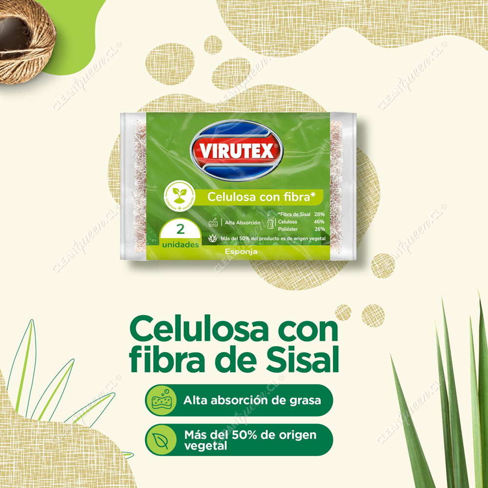 Esponja Celulosa Fibra Sisal Virutex 2 Unid