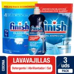 Pack Lavavajilla Finish: Sal 1 Kg, Abrillantador 400 ml y Detergente Polvo Repuesto 1 Kg