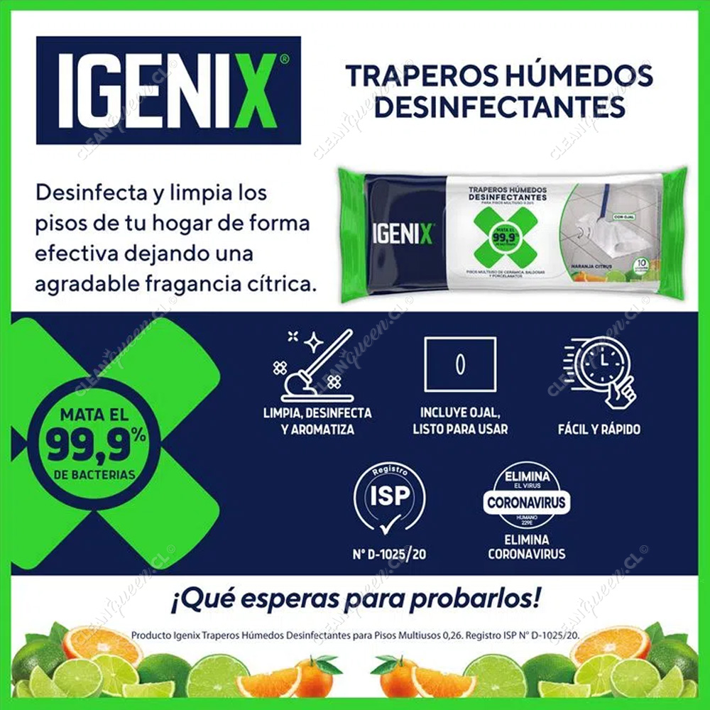 Trapero Húmedo Desinfectante Con Ojal Cerámica Igenix Naranja Citrus 10 Unid